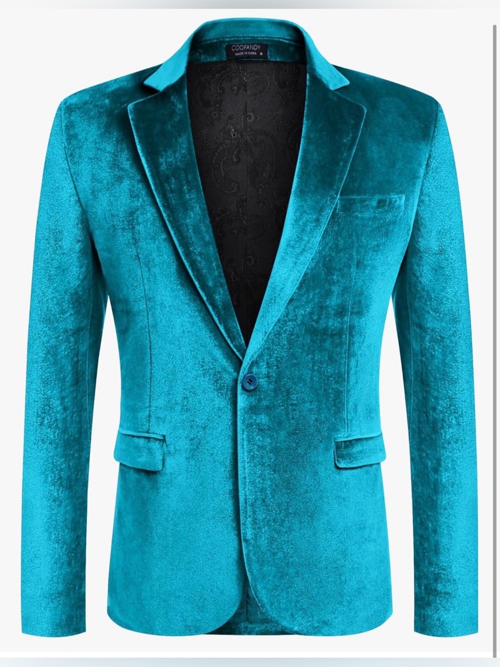 COOFANDY Men's Velvet Blazer Notched Lapel Velour Suit Jacket One Button